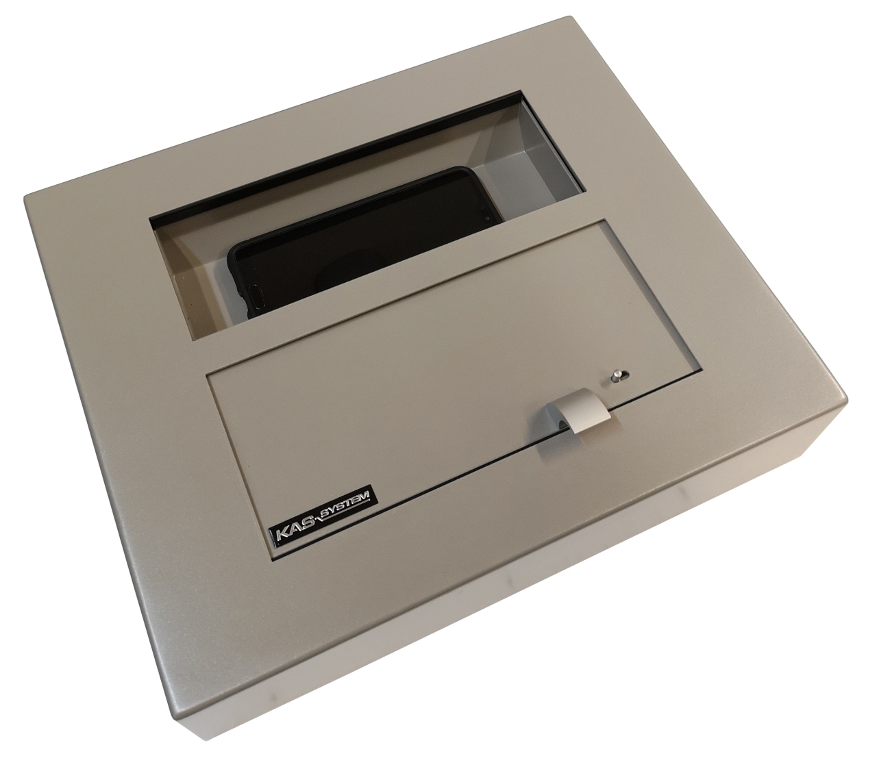 kas-system.pl podajnik kasowy montowany bez wycinania otworu w blacie umożliwia transfer telefonu kluczy i innych przedmiotów